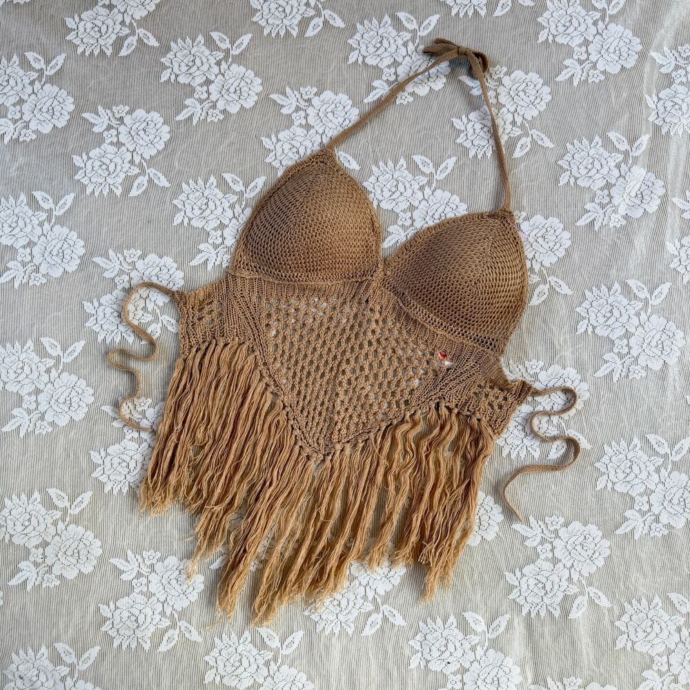 Trendy Threads Crochet Fringe Halter Top Size Medium